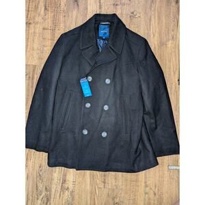 Nautica Mens Black Double Breasted Peacoat Outerwear Coat Size Large